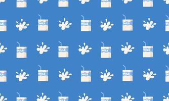 Seamless pattern with Milk. Milk box. Dairy drops and splash.World milk day. 1 June. National dairy month. illustration in flat hand drawn style vector
