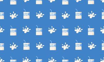 Seamless pattern with Milk. Milk box. Dairy drops and splash.World milk day. 1 June. National dairy month. illustration in flat hand drawn style vector