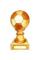 vattenfärg illustration av en fotboll kopp. trofé, pris för vinnande. huvud pris, seger i de turnering. gyllene boll. isolerat. ritad för hand. png