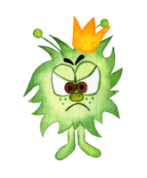 aguarela ilustração do uma vírus com uma corona em Está Deus, Novo coronavírus bactérias. verde desenho animado bactéria isolado. desenhado de mão. png