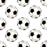 Watercolor illustration of a soccer ball pattern. Sports symbol. Seamless repeating print of the. Isolated. Drawn by hand. png