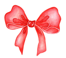 Big red bow ribbon isolated. Decoration of festive events and gifts. Christmas or birthday decoration element. Watercolor illustration isolated, hand-drawn. png