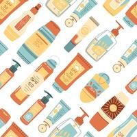 Seamless pattern with sunscreen. SPF protection for skin from the sun. Great for texture, background, wallpaper, scrapbooking. vector