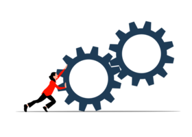 businesswoman pushing two gears together png