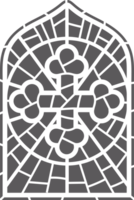 kyrka glas fönster. gotik båge ram med medeltida symbol. årgång arkitektur element. färgade mosaik- dekoration med korsa png