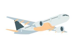 Passenger plane white background. Traveling the world, vacation, business flight. Hand drawn trendy design. Colorful flat illustration vector