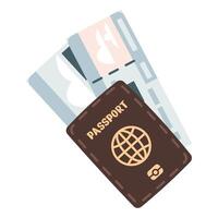 pasaporte con avión Entradas en aislado antecedentes. vacaciones, viaje alrededor el mundo, aventura. dibujado a mano en de moda estilo. vistoso plano ilustración vector