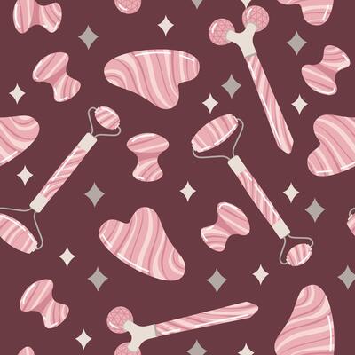 Seamless pattern with gua sha massagers. Facial skin care. Simple texture in flat style. Great for decor and design
