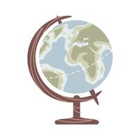 Globe on a white background. Traveling the world, relaxing. Hand drawn trendy globe drawing. Colorful flat illustration vector