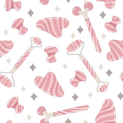 Seamless pattern with gua sha massagers. Facial skin care. Simple texture in flat style. Great for decor and design
