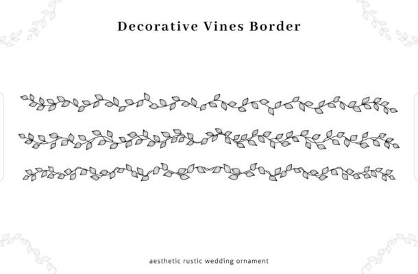 plant vines border frame ornament decoration with aesthetic outline style for wedding invitation or rustic design