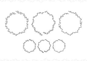 set circle plant laurel wreath frame ornament decoration with aesthetic outline style for wedding invitation or rustic design vector