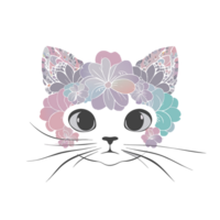cat's face is embellished with colorful floral patterns png