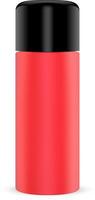 Cosmetic Tin for Dry Powder Shampoo. Aerosol Spray. Metal Cylinder Container. Deodorant or Refresher Aluminum Packaging. Red Canister with Black Shiny Plastic Cap. Metal Freshener Can. vector