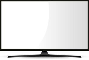 Black full hd tv set monitor with flat wide screen. Electronic led display device for web presentation. HQ illustration for advertising. vector