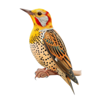 a bird with a yellow and red head and a white tail isolated at transparent background png