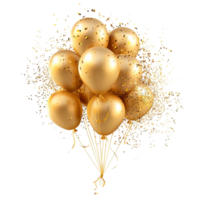 Yellow gold balloons and golden star glossy realistic gold glossy baloon for holiday isolated at transparent background png