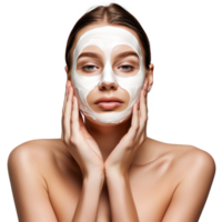 Young woman using facial cosmetic mask for beauty, transparent background png