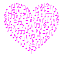 hjärta form skapas från musikalisk notation tecken eller musikalisk nyckel ikon symbol, kan använda sig av för logotyp gram, piktogram, konst illustration, dekoration, utsmyckad, bakgrund, omslag, musik händelse affisch, etc. png