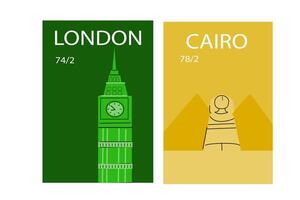 viaje destinos Londres y El Cairo - Europa y Asia carteles conjunto vector