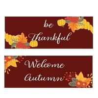 Autumn fall thanksgiving day banner or greeting card with leaves vector