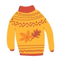 autumn fall sweater with leaves, hand drawn vector