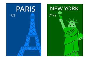 viaje destinos París y nuevo York carteles conjunto vector