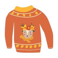 autumn fall sweater with leaves, hand drawn vector