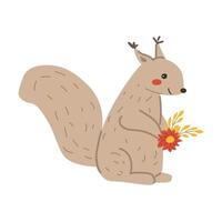 Autumn fall thanksgiving animal character with fall leaves and flowers vector