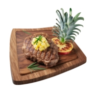 Beef on wooden tray isolated png