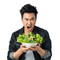 homem comendo salada png