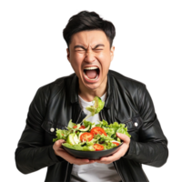 homem comendo salada png