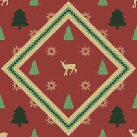 A red and green patterned background with a deer and trees vector