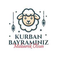 Kurban bayraminiz mubarek olsun. Translation Eid al Adha mubarak. Holy days of muslim community. vector