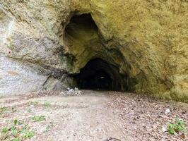 la grotte entrée à stari grad dans vieux historique ville Krapine, Croatie, hrvatsko Zagorje, la nature arrière-plan, Néandertal, paléolithique archéologique site video