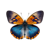 vlak leggen visie van de blauw en oranje vlinder Aan transparant achtergrond png