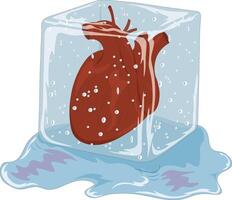 Iced heart in big melting ice cube illustration vector