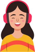 A young woman wearing headphones is smiling and enjoying his music png