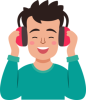 uma jovem homem vestindo fones de ouvido é sorridente e desfrutando dele música png