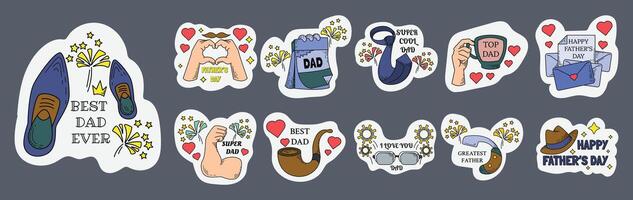 Set of Sticker Father's Day Illustrations. Cartoon and Handdrawn Style Father's Day vector