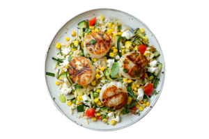 Grilled Corn Zucchini Orzo Salad with Goat Cheese on a transparent background png