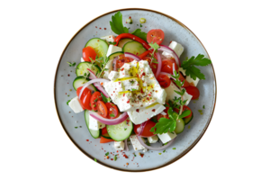 Greek Salad Recipe with Feta Mousse on a transparent background on a transparent background png