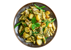 Artichoke Pesto Pasta Salad with Green Bean on a transparent background on a transparent background png