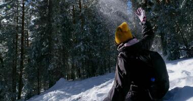 femme en jouant dans le neige coup dans lent mouvement video