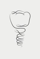 Docked implant and dental crown in linear style drawing on white background vector