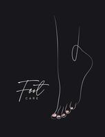 Foot care leg silhouette illustration drawing in linear style on black background vector