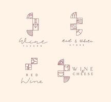 Arte deco vino etiquetas con letras dibujo en lineal estilo en ligero antecedentes vector