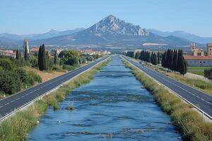 the river along with a road going through the border of the road professional photography photo