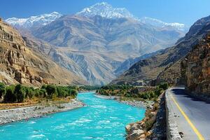 the river along with a road going through the border of the road professional photography photo