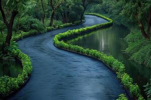 the river along with a road going through the border of the road professional photography photo